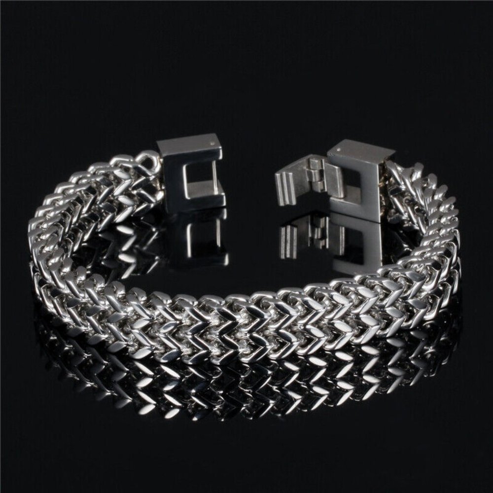 New Men’s Silver 12mm Stainless Steel Weave Link Bracelet